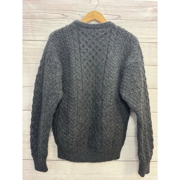 Vintage Carraig Donn Gray 100% Wool Irish FishermanSweater S